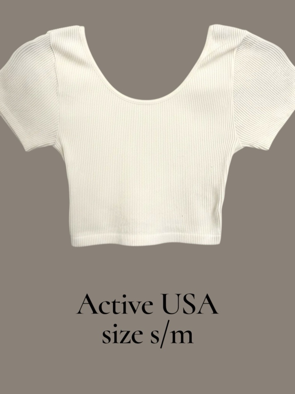 Active USA Ivory Ribbed Scoop-Neck Cropped Tee